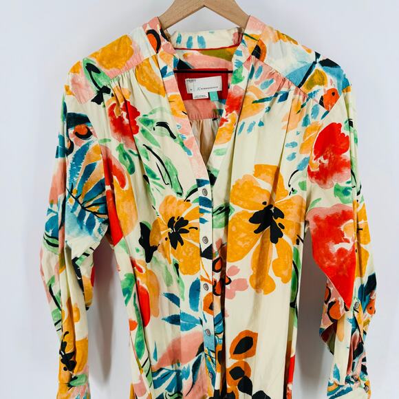 By Anthropologie Rilke Poplin Shirt Dress 3/4 Balloon Sleeve Belted Size 1X - Picture 5 of 10